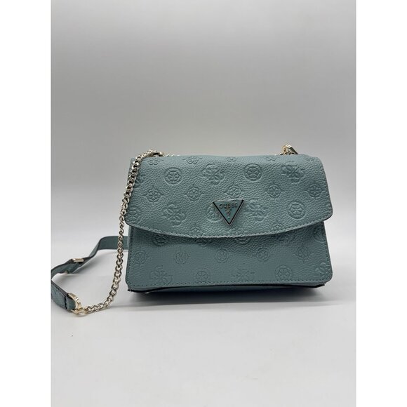 GUESS Cresidia logo embossed convertible small shoulder crossbody bag -Teal - Picture 8 of 14